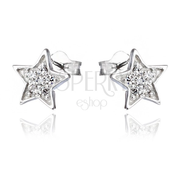 Fülbevaló 925 ezüstből - gravírozott csillagok cirkonkövekkel