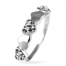 925-ös ezüst gyűrű - ragyogó és sima szívecskék