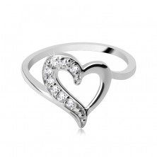 Ezüst gyűrű - ferde szívecske, cirkonköves féloldal