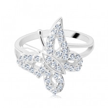 Gyűrű 925 ezüstből - hajlított ragyogó cirkonköves pillangó