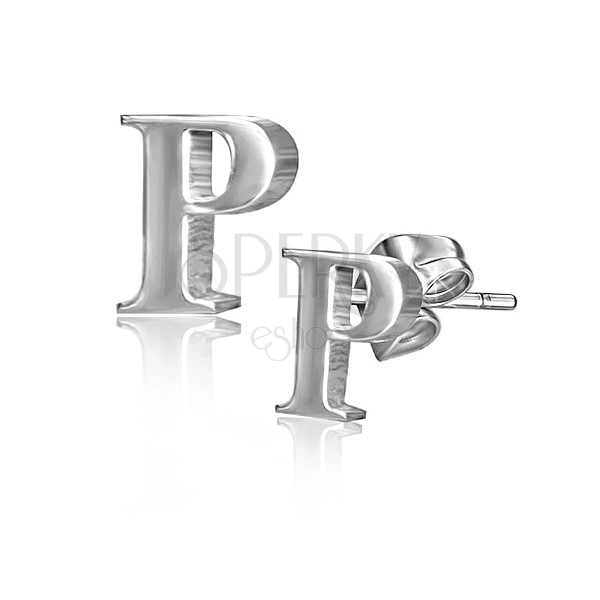 Fülbevaló acélból - tükörfényes P betű