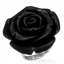 Acél gyűrű - kinyílt fekete rózsa gyantából