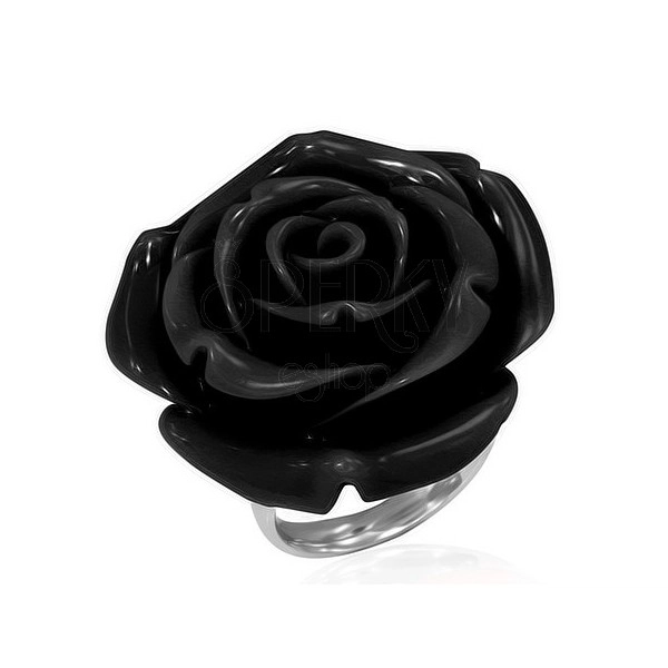 Acél gyűrű - kinyílt fekete rózsa gyantából