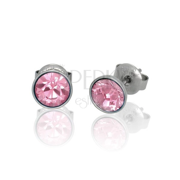 Bedugós nemesacél fülbevaló - rózsaszín Swarovski kristály